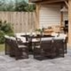 vidaXL Ensemble à manger de jardin et coussins 9 pcs marron poly rotin