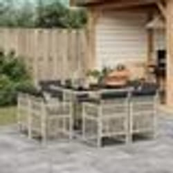 vidaXL Ensemble à manger de jardin et coussins 9 pcs gris clair rotin