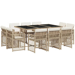 Ensemble à manger de jardin et coussins 11 pcs beige poly rotin Vidaxl