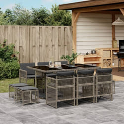 Vidaxl - Ensemble à manger de jardin 11pcs avec coussins gris poly rotin
