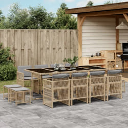 vidaXL Ensemble à manger de jardin, 13 pcs - Beige mélangé