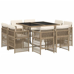 Ensemble à manger de jardin et coussins 9 pcs beige Poly rotin Vidaxl