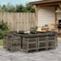 vidaXL Ensemble à manger de jardin 11pcs avec coussins gris poly rotin