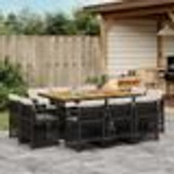 vidaXL Ensemble à manger de jardin 11 pcs coussins noir résine tressée