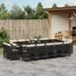 vidaXL Ensemble à manger de jardin 15 pcs coussins noir résine tressée