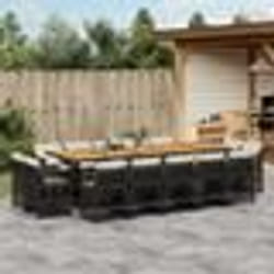 vidaXL Ensemble à manger de jardin 15 pcs coussins noir résine tressée