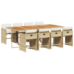 Ensemble À Manger De Jardin Et Coussins 9 Pcs Beige Poly Rotin Vidaxl
