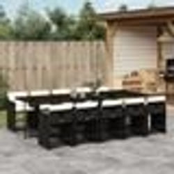vidaXL Ensemble à manger de jardin 11 pcs coussins noir résine tressée