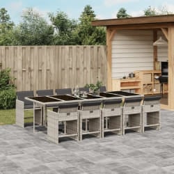 vidaXL Ensemble à manger de jardin 11pcs avec coussins gris poly rotin