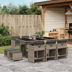 Ensemble à manger de jardin 11pcs avec coussins gris poly rotin - Vidaxl