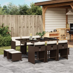 vidaXL Ensemble à manger de jardin et coussins 11 pcs marron rotin