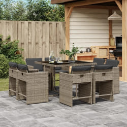 vidaXL Ensemble à manger de jardin 9 pcs coussins gris résine tressée