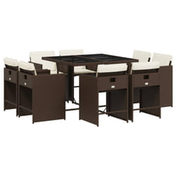 Ensemble À Manger De Jardin Et Coussins 9 Pcs Marron Poly Rotin Vidaxl