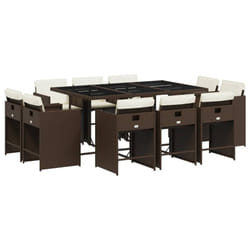 Ensemble À Manger De Jardin Et Coussins 11 Pcs Marron Rotin Vidaxl