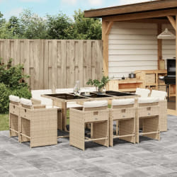 vidaXL Ensemble à manger de jardin et coussins 11 pcs beige poly rotin
