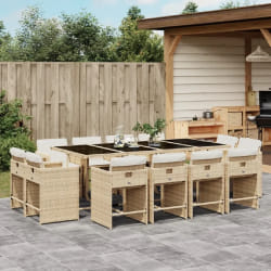 vidaXL Ensemble à manger de jardin et coussins 13 pcs beige