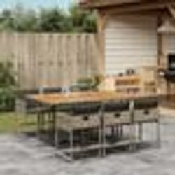 vidaXL Ensemble à manger de jardin et coussins 7 pcs gris rotin
