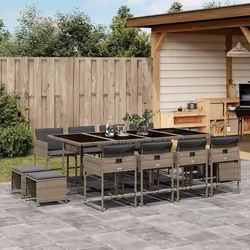 vidaXL Ensemble à manger de jardin coussins 13 pcs gris résine tressée