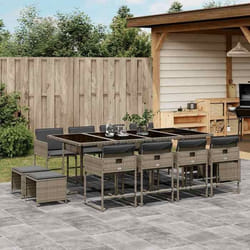 vidaXL Ensemble à manger de jardin coussins 13 pcs gris résine tressée