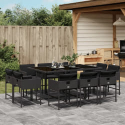 vidaXL Ensemble à manger de jardin 11 pcs coussins noir résine tressée
