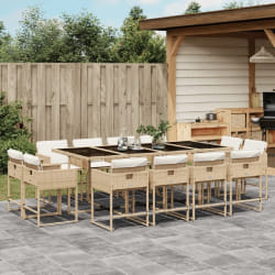 vidaXL Ensemble à manger de jardin et coussins 13 pcs beige