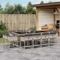 vidaXL Ensemble à manger de jardin et coussins 13 pcs gris clair rotin