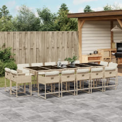 vidaXL Ensemble à manger de jardin et coussins 15 pcs beige
