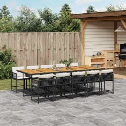 vidaXL Ensemble à Manger de Jardin 11 pcs - Coussins Noir