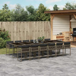 vidaXL Ensemble à manger de jardin coussins 13 pcs gris résine tressée