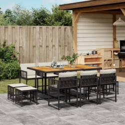 vidaXL Ensemble à manger de jardin 11 pcs coussins noir résine tressée