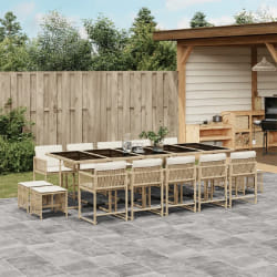 vidaXL Ensemble à manger de jardin et coussins 15 pcs beige