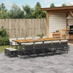 vidaXL Ensemble à manger de jardin - 15 pcs - Noir Résine tressée
