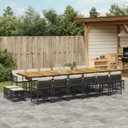 Ensemble à manger vidaXL 17 pcs - Résine tressée noir