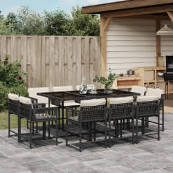 vidaXL Ensemble de jardin 11 pcs - Noir