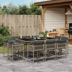 Vidaxl - Ensemble à manger de jardin 11pcs avec coussins gris poly rotin