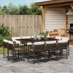 Vidaxl - Ensemble à manger de jardin et coussins 11 pcs marron rotin
