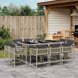 Vidaxl Ensemble À Manger De Jardin 11pcs Avec Coussins Gris Poly Rotin