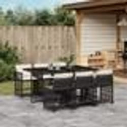 vidaXL Ensemble à manger de jardin coussins 7pcs Noir Résine tressée