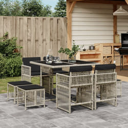 Vidaxl Ensemble À Manger De Jardin Et Coussins 9 Pcs Gris Clair Rotin