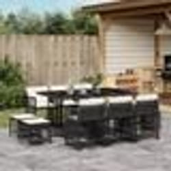 vidaXL Ensemble à manger de jardin 11 pcs coussins noir résine tressée