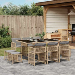 vidaXL Ensemble à manger de jardin et coussins 11 pcs mélange beige