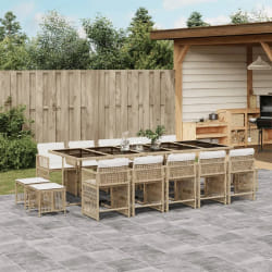 vidaXL Ensemble à manger de jardin et coussins 15 pcs beige