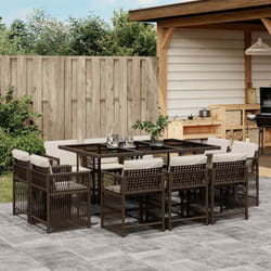 Vidaxl - Ensemble à manger de jardin et coussins 11 pcs marron rotin