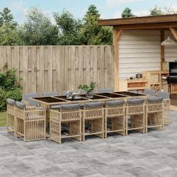 vidaXL Ensemble à manger de jardin et coussins 15 pcs mélange beige