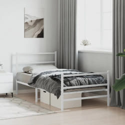 vidaXL Cadre de lit métal sans matelas et pied de lit blanc 107x203 cm