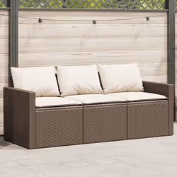 vidaXL Canapé de jardin avec coussins 3 places brun résine tressée