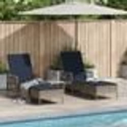 vidaXL Chaise longue Ensemble de 3 Gris et bleu marine Rotin PE, métal
