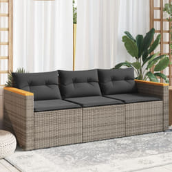 Vidaxl - Canapé de jardin avec coussins 3 places gris résine tressée