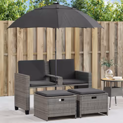 Ce canapé de jardin avec parasol et repose-pieds est le complément parfait à votre jardin, terrasse ou patio, offrant un espa ...