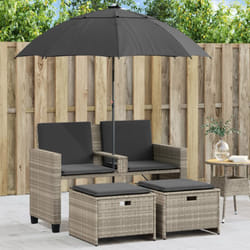 Vidaxl - Canapé de jardin 2 places et parasol tabourets gris clair rotin